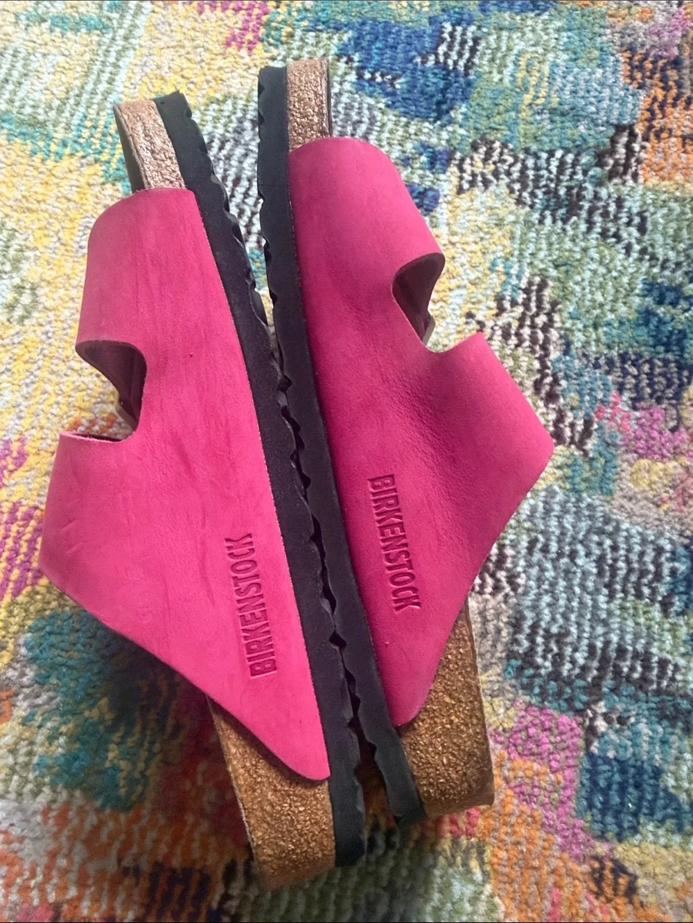 Birkenstock Kids Two-Strap Sandals in Hot Pink with Gold Buckles